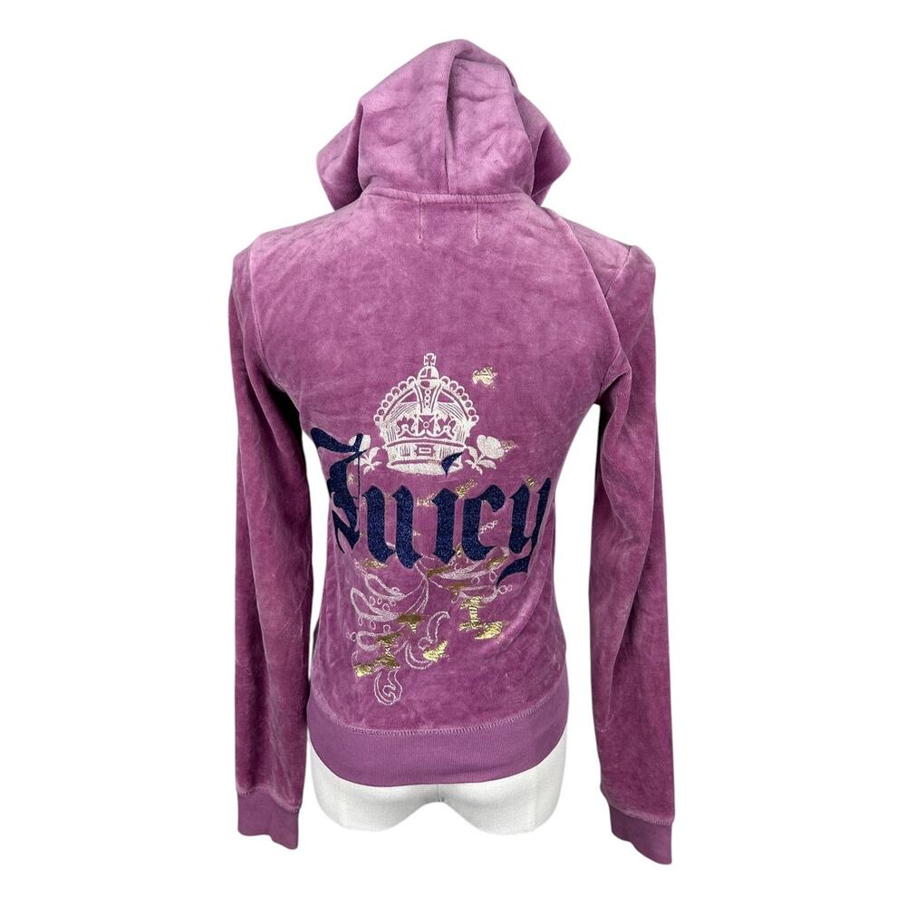 Juicy Couture Vintage Y2K Purple Long Sleeve Front Zip Graphic Velour Hoodie S